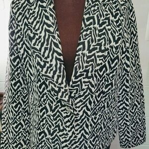 Sag Harbor Blazer Suit Jacket Black White Zebra Print 14P Animal Print